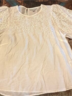 Ryegrass White Embroidered Eyelet Puff Sleeve Blouse Size XL NWT